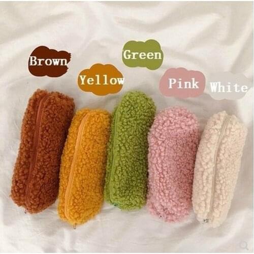 Cute Plush Pencil Bag Green Pencil Case Simple Storage Bag Kawaii Stationery Student School Office Supplies