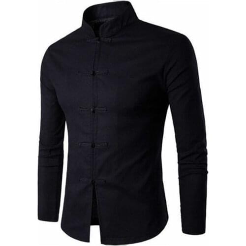 Mens Chinese Style Tang Suit Casual Shirts Collar Cotton Dress Shirt Tops Hot