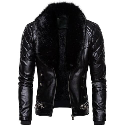 Mens leather and fur jackets fur collar motorcycle jacket detachable slim fit to keep warm PU new design 2021 fall