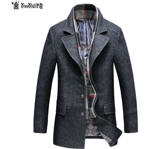New Men Winter Wool Coat Mens Turn-down Collar Solid Color Warm Thick Wool Blends Woolen Pea Coat Male Trench Coat Overcoat