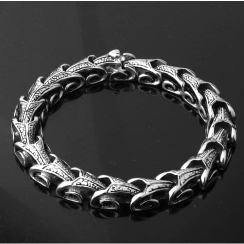 Mens Fashion New Design Dragon Chains Bracelet Stainless Steel Biker Wristband Vintage Curved Edging Curb Chain Bracelets