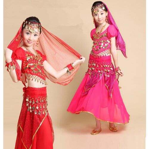 2017 New Fashion Kids Belly Dancing Girls Indian Performance Clothes bollywood Dance Costumes 3 colors 2-3-4-5-6-7pcs