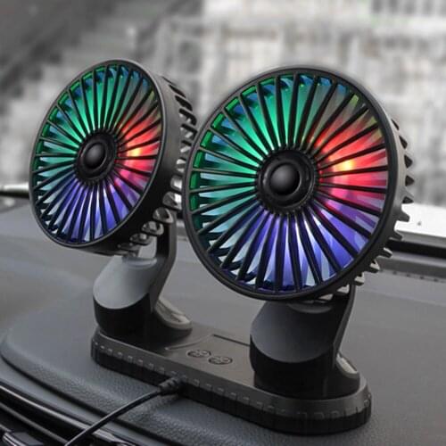 New Arrival USB Vehicle Fan Dual Head Powerful 3-Speed Dashboard Adjustable Car Dashboard Cooling Fan Accessories with LED Light