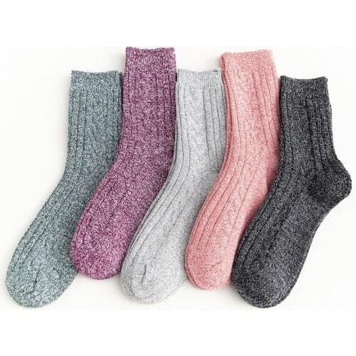 New Socks Women Short Warm Wool Black Socks Extended Queen Double Needle And Line Socks Cable Twist Thermal Calcetines