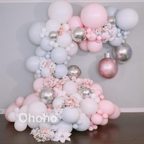 Pastel Pink Grey Silver White Balloon Garland Arch Kit Baby Shower Girl Christening Kids Birthday Party Decoration for Wedding
