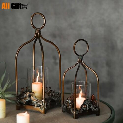 Retro Wrought Iron Candle Holder Hollow Hanging Bird Cage Candle Holder Lantern Bridal Decoration Retro Home Decoration Candles