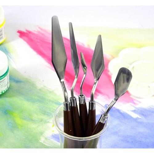 5Pcs Professional Stainless Steel Spatula Kit Palette Knife for oil painting Fine Arts Painting Tool Set flexible blades #0124