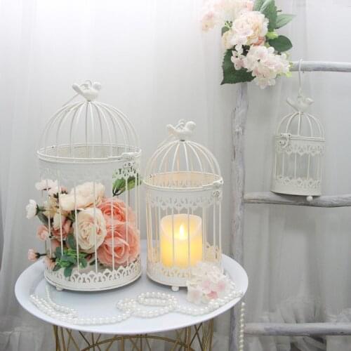 Bird cage hanging Modern iron wrought metal birdcage white Sets decoration hanging flowerpot succulent plants