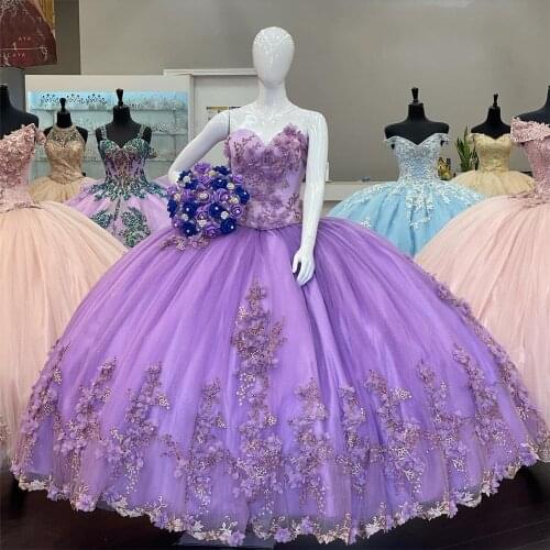 Luxury Quinceanera Dress Lavender Sweetheart Lace Applique Ball Gown New Arrival Sweet 16 Dresses Bridal Gown