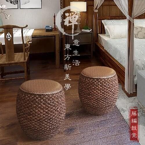Oriential Style Classic Design Stool Shoes Changing Bench Decorative Chinese Furniture Japanese Zen Tatami Vintage Rattan Stool