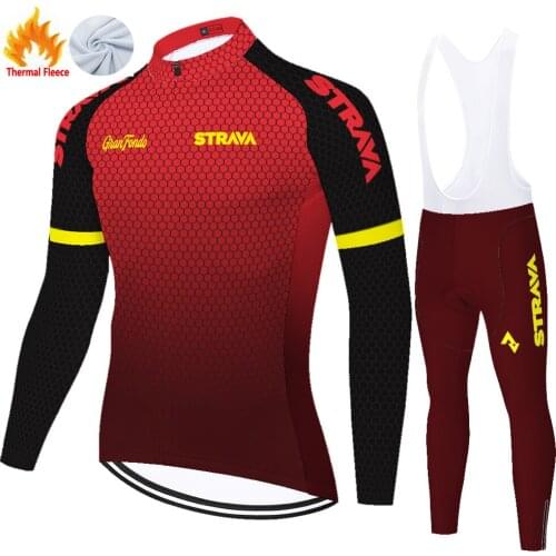 2021 ProTeam STRAVA cycling jersey men ​​Winter Thermal Fleece cycling kit​ ​​20D gel pad conjunto ciclismo hombre