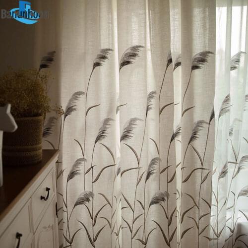 New Woven Flat Window Curtains Embroidery Reed Tulle For Window For Bedroom American Style Textile Window Home