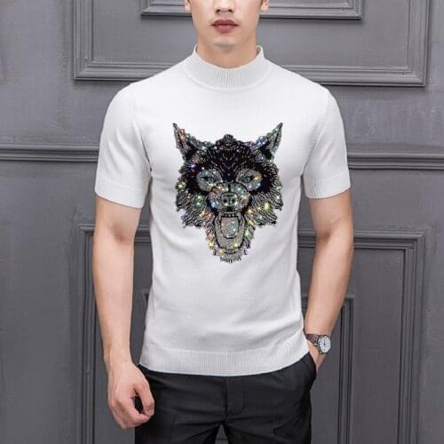 Tiger Head Top Diamond Designer High Elasticity Mens Short-Sleeved Pullover New Knitted T-Shirt Base Sweater