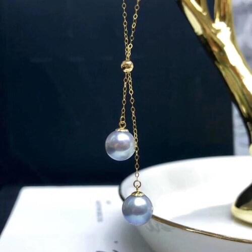 Fine Jewelry 18K Yellow Gold Natural Ocean Akoya Pearl 7-8mm Pendant Necklaces for Women FIne Pearls Pendants