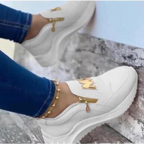 Women Sneakers Ladies Sport Shoes Thick Bottom Solid Wedges Womens Vulcanized Shoes Casual Zipper Shoe Platform Female Sneakers