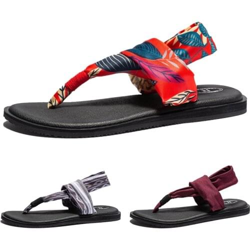 Women Yoga Sling Brand Summer Sandals Retro Shoes Female Elastic Straps Comfy Flats Beach Shoes Women Flip Flops Big Size 36-44