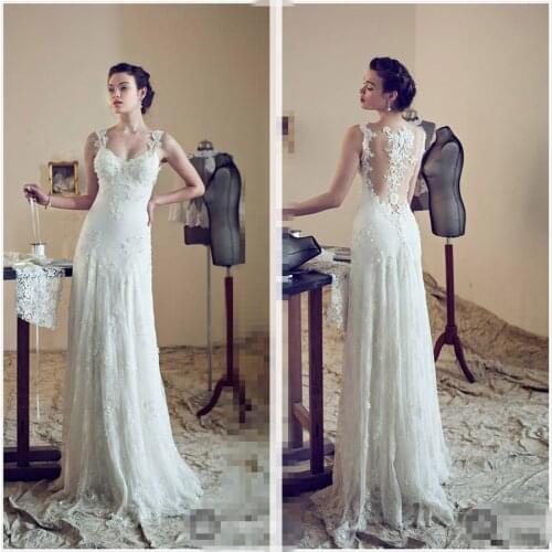 New Designer sexy illusion Couture Sheer Cap Sleeve Lace appliques 2018 Sheath Court Train bridal Gown bridesmaid dresses