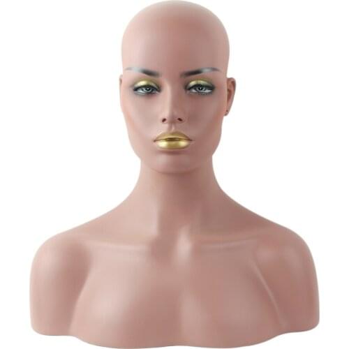 Gold Lip Fiberglass African American Black Female Mannequin Head Bust For Wigs
