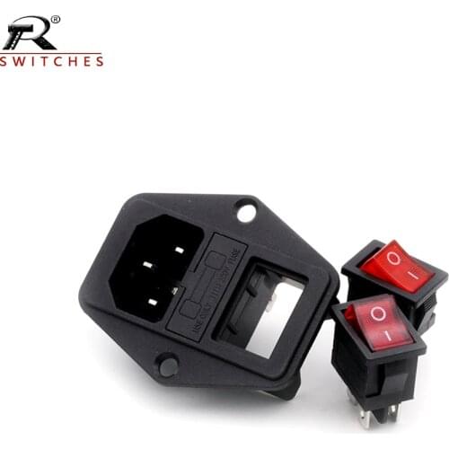 2pcs New Integral 3 pin Electrical AC Power Socket IEC320 Rocker switch 5/10A fuse holder Socket Panle Screw Mounted