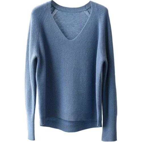 100% Cashmere Office Lady V-Neck 2020 Fall Fashion Womens Knit Pullover Autumn 2021 Fashion Ladies Clothes Office Lady Solid