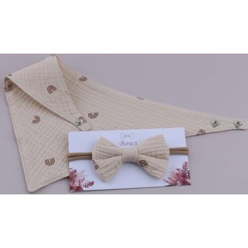 2 Pcs Baby Girls Elastic Bow Headband Saliva Towel Set Princess Bowknot Hair Band Bibs Feeding Burp Cloth Kit 69HE