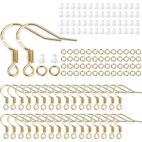 300 Pieces/Set DIY Earrings Inlaid 925 Silver-Plated Gold Earrings Hooks Earrings Plugs Open Jump Ring Jewelry Accessories