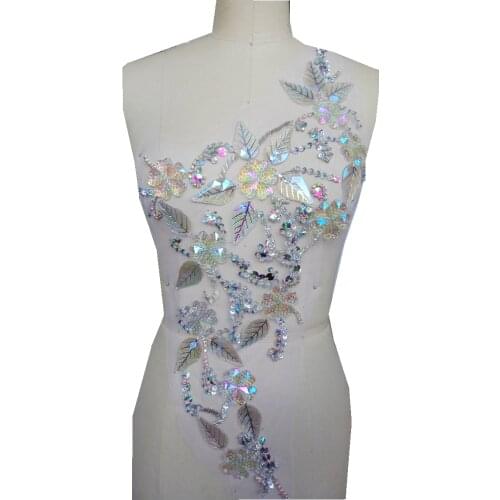 A209 New pure handmade rhinestones applique 60*29cm clear AB color sew on crystals patches trim for dress DIY accessories