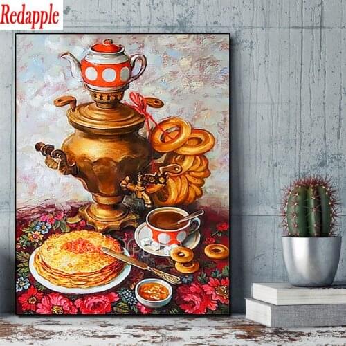Full Drill Diamond Embroidery European retro, coffee bread Landscape Handmade Rhinestones Picture Diamond Painting 5D Home Decor