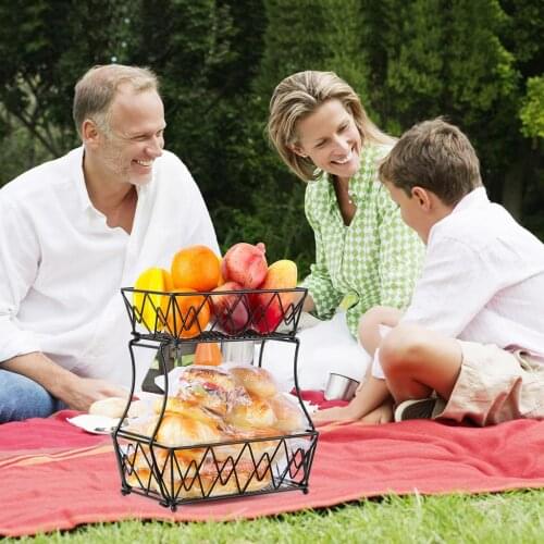 Household Iron 2-Tier Fruit Basket Metal Fruit Bowl Fruit Holder Storage for