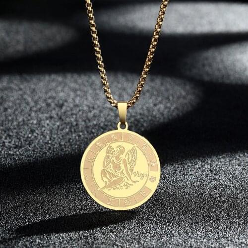 CHENGXU Zodiac Sign Virgo Charm Necklace for Women Men Stainless Steel 12 constellations Astrology Pendant Jewelry Birthday Gift