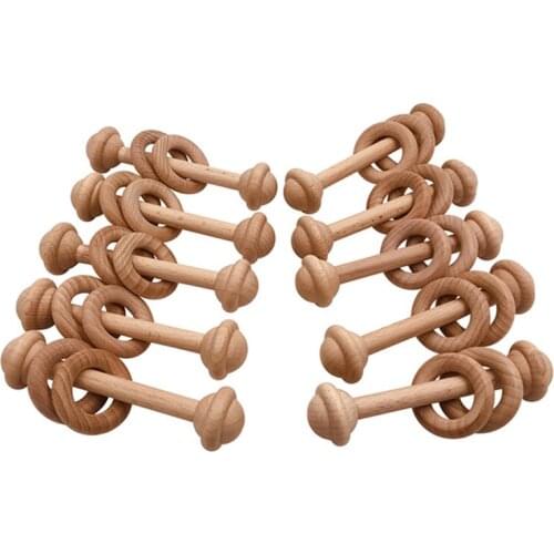 Baby Teether Toys Wooden Rattle Wood Teething Ring Silicone Beads Chew Play Montessori Stroller Toy