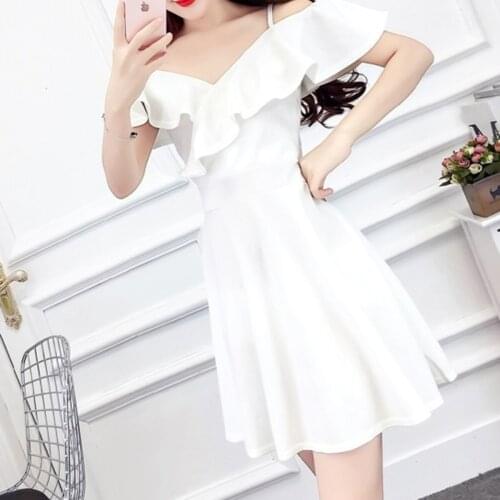 BacklakeGirls Elegant Women V Neck Off Shoulder Cocktail Dress A-Line Ruffled Short Sleeve Party Dresses Robe Soirée Femme