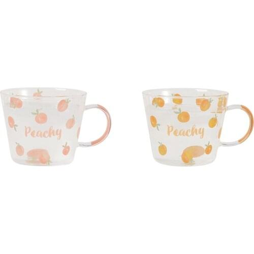 HOT-500Ml Honey Peach Glass Tea Milk Cups with Scale Coffee Mug Party Creative Drinkware Tumbler Water Cups