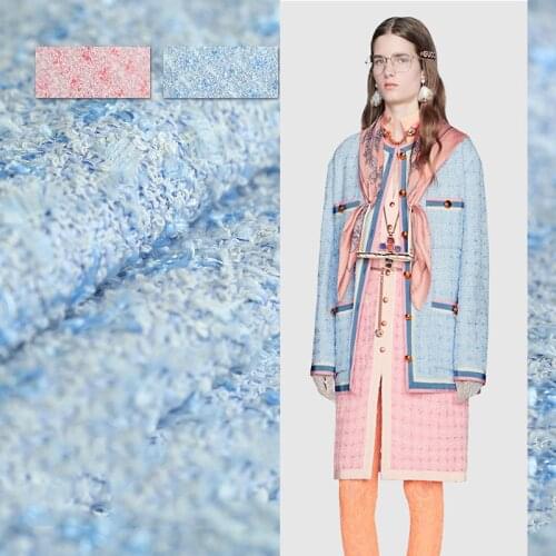 French Senior Blue fairyland pink world soft coton thin tweed fabric for coat dress bazin riche getzner tissu african telas DIY