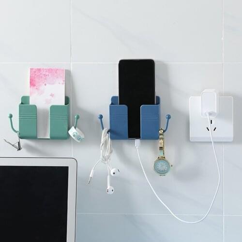 Adhesive Remote Control Mobile Phone Charging Plug Organizer Wall Rack Phone Plug Wall Holder Stand Rack Socket Storage Shelf