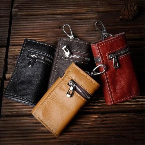 100% Genuine Leather Purse Zipper Key Wallets Women Key Holder Men Car Keys Bag Mens Key Case Casual Package Head Layer Cowhide