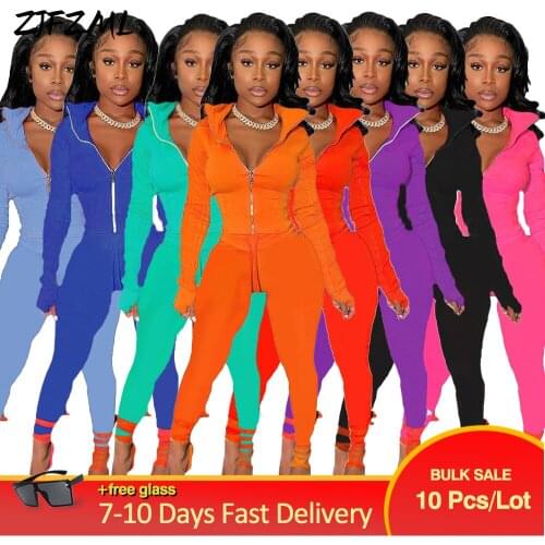Bulk Items Wholesale Lots Two Piece Outfits Women Zipper Front Long Sleeve Jacket Jogger Legging Pants Suit Casual Streetwear