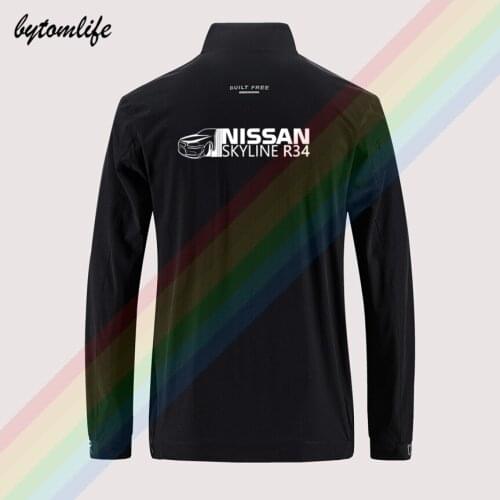 Nissan Skyline R34 Slim Sport Jacket Mens Street Windbreaker Zipper Thin Jacket Mens Casual Back Printing Jacket Asian Size