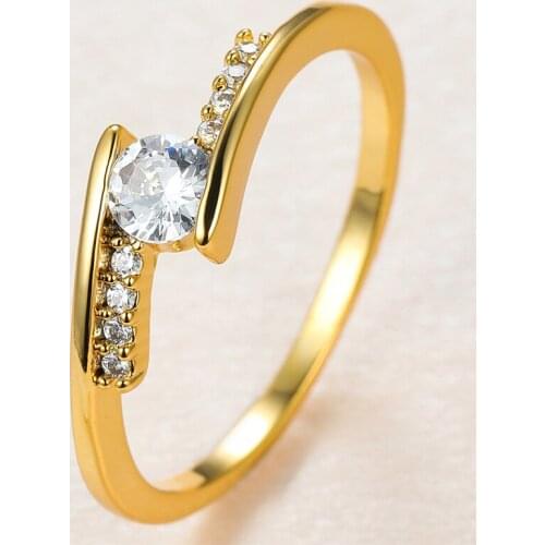 Cute Round Small Stone Ring White Zircon Crystal Rings For Women Men Wedding Jewelry Vintage Fashion Yellow Gold Color Thin Ring