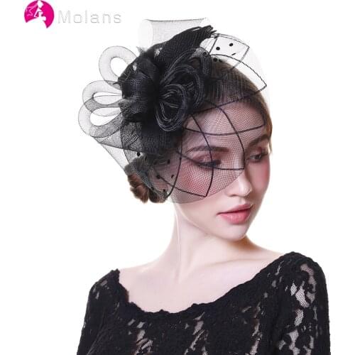 Molans Women Fascinator Hat Flower Mesh Ribbon Feathers Fedoras Hat Headband or a Clip Cocktail Tea Party Bride Hair Accessories