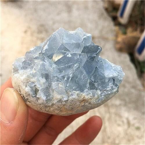 Natural Blue Celestite Mineral Healing Crystal Cluster Geode Irregular Gem Stone Home Decoration Specimen