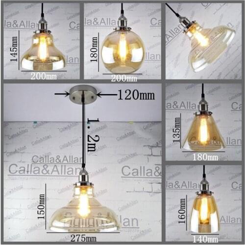 Nickel socket Edison Amber glass shades Pendant Light Fixture Hanging lamp Retro Industrial Pendant Lamp with fabric wire canopy