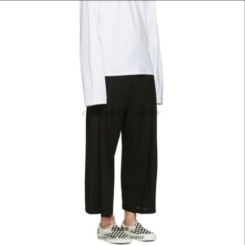 27-44 The New Mens Clothing Fashion Loose Wide-leg Pants Black Casual Draped Ankle-length Pants Singer Plus Size Costumes