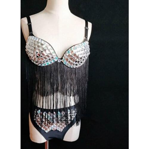 New Tassel Rhinestone Bikini Sexy DS DJ Leading Dancer Performance Costume Pole Dance Clothing Female Singer Stage Clothes 1569