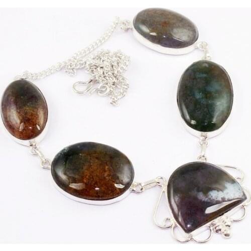 Bloodstone Necklace Silver Overlay over Copper , 53cm, N0045