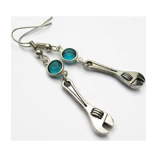 Spanner birthstone earrings, mechanic earrings, birthstone crystal personality, tool earrings, DIY, plumber gifts