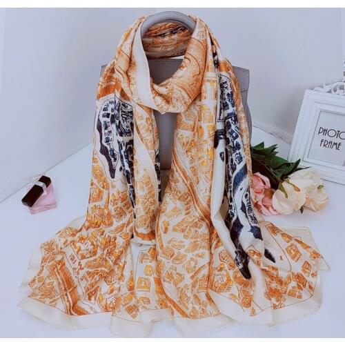 Korean Style Print Silk Scarf Summer 180X90CM Carriage Scarves Fashion High-Grade Beach Towel Luxury Dustproof Bandana New Shawl