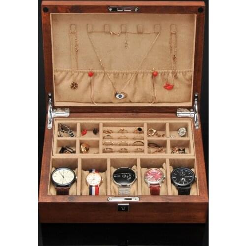 High Capacity Wood Jewelry Box Double-layer Jewelry Organizer Multifunction Necklace Earring 5-Grids Watch Organizer Holder