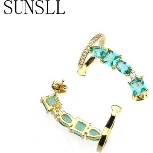 SUNSLL New Designed Delicate Gold/Silver Color Green Cubic Zirconia Stud Earrings Unique Feminina Wedding Anniversary Jewelry