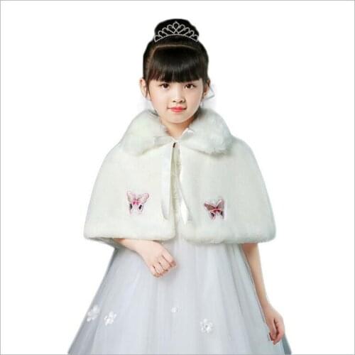 Flower Girls Wedding Jackets Faux Fur Wraps Fall Winter Satin Strap Kids Formal Event Wraps / Shrugs / Capes / Shawls